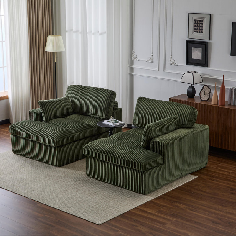 Oversized Double Chaise Lounge Sofa Bed – Upholstered Deep Seat Cloud Couch, Corduroy Sleeper Love-seat for Living Room, No Assembly