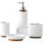 Ceramic And Wood Bathroom Accessory Set