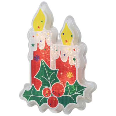 12" Red Lighted Berry Candle Christmas Window Silhouette Decoration