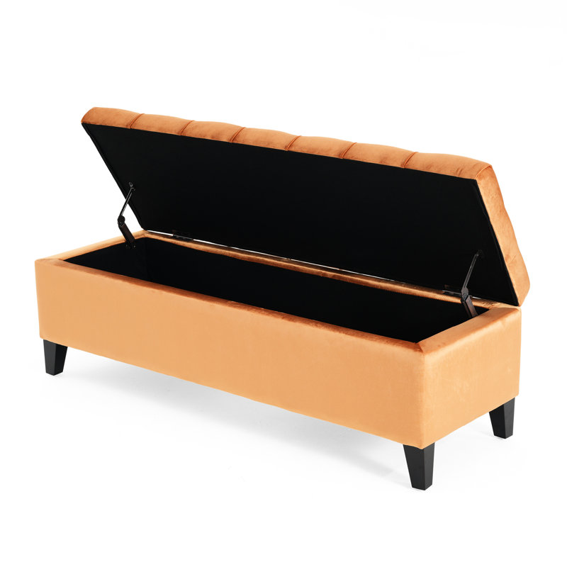 Velours orange contemporain avec bouton à couvercle, point losange, l 51,00 po x P 17,27 po, motif bois et orange, H 17,2 po