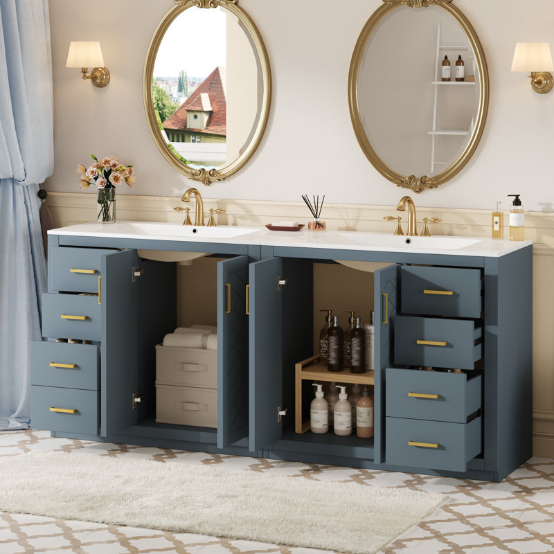 Ensemble de meuble-lavabo spacieux en bois de 72 po avec lavabo en céramique, style campagne moderne