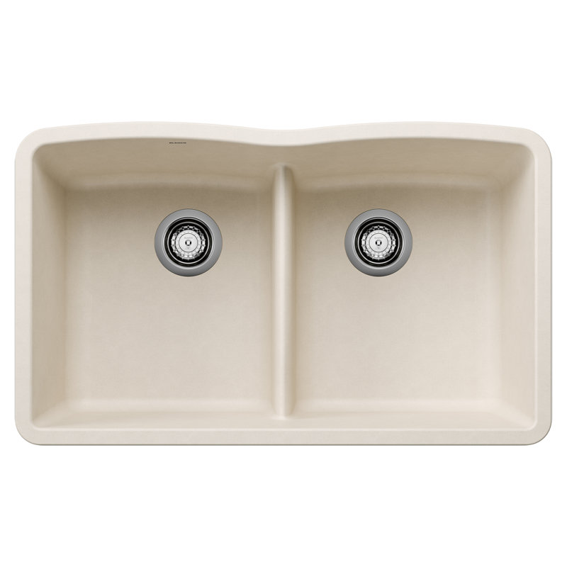 Diamond SILGRANIT 32" L X 19.25'' W Double Bowl Undermount Kitchen Sink with Low Divide, Soft White