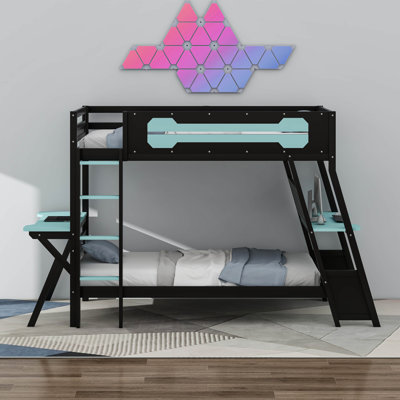 Bunk Bed With Two Built-In Gaming Desks, USB Desktop Ports & Pegboard Organizer, Gaming Bunk Frame For Gamer