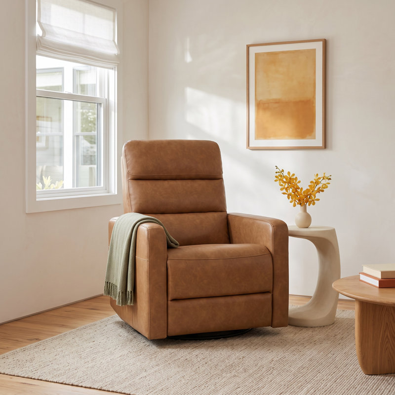 Mila 33" Genuine Leather Swivel Recliner, Copley Camel Vegan Leather