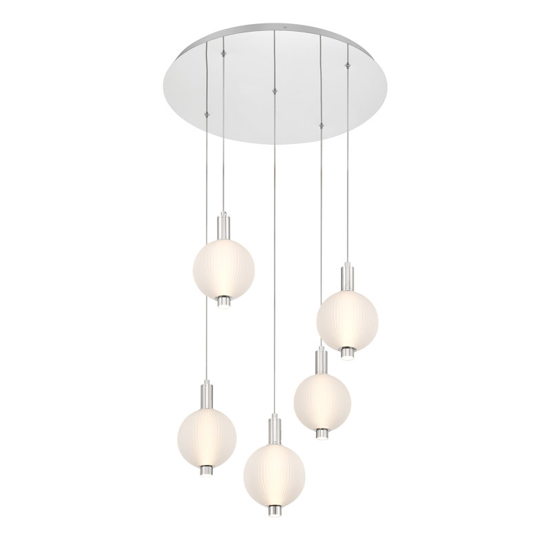 Lustre 5 lumières DEL Palmas, Nickel satiné, Blanc