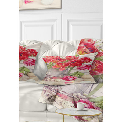 Tulip Flowers and Easter Eggs - Floral Printed Throw Pillow