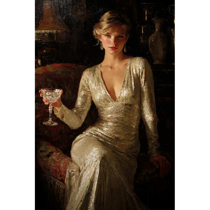 «Champagne Elegance», art mural sur toile tendue, L 24 po x H 36 po x P 1,5 po