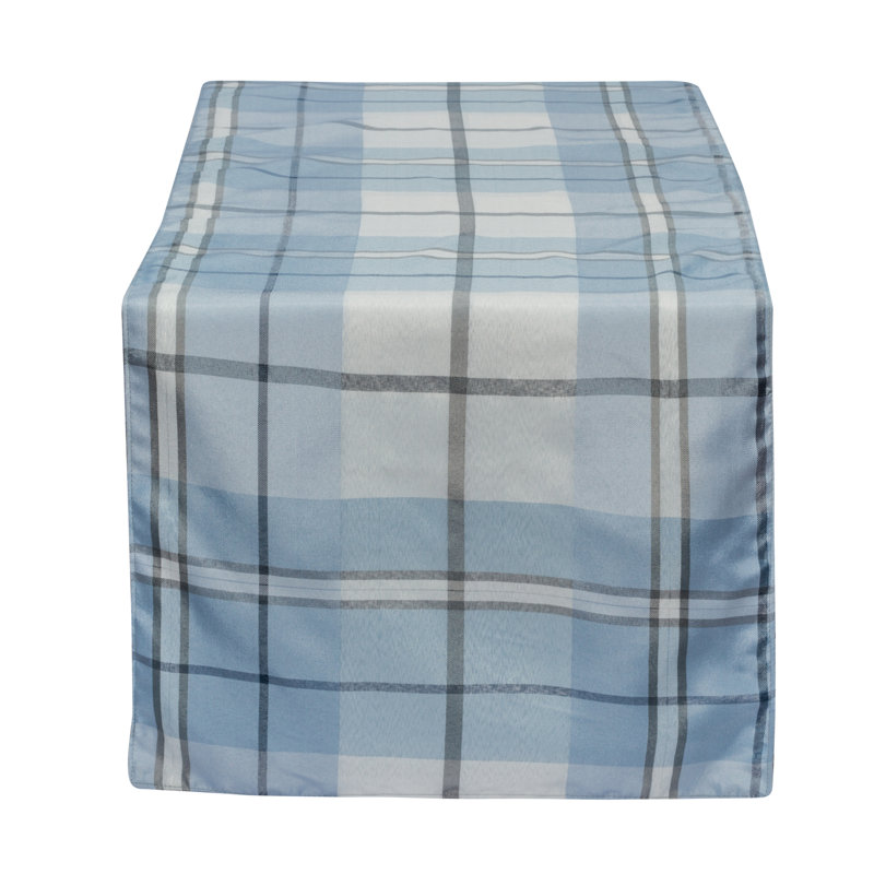 Vinci Plaid Table Runner, 53" L x 19.5" W, Ice Blue