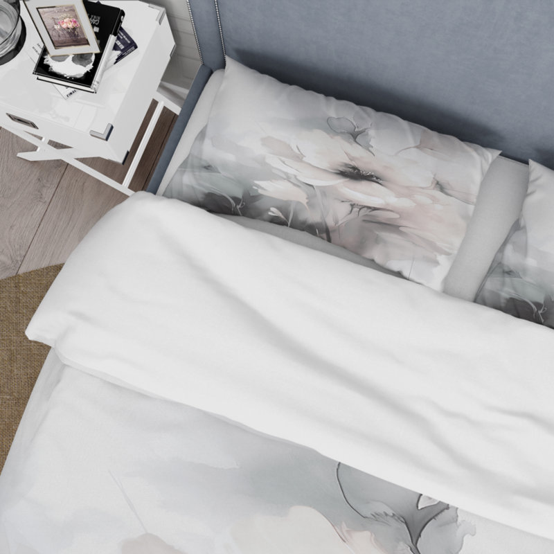 Ensemble de housse de couette en microfibre / polyester doux et gris clair, Housse de couette pour grand lit et 2 taies décor