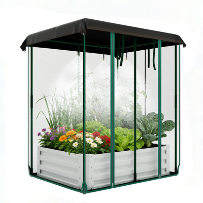 Ensemble de lit de jardin surélevé, boîtes à fleurs rectangulaires en métal 120 cm x 90 cm x 30 cm, résistant à la rouille avec trous de drainage, moustiquaire et système d'irrigation