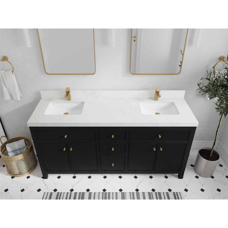 72'' Double Bathroom Vanity with Top, Black, Empira