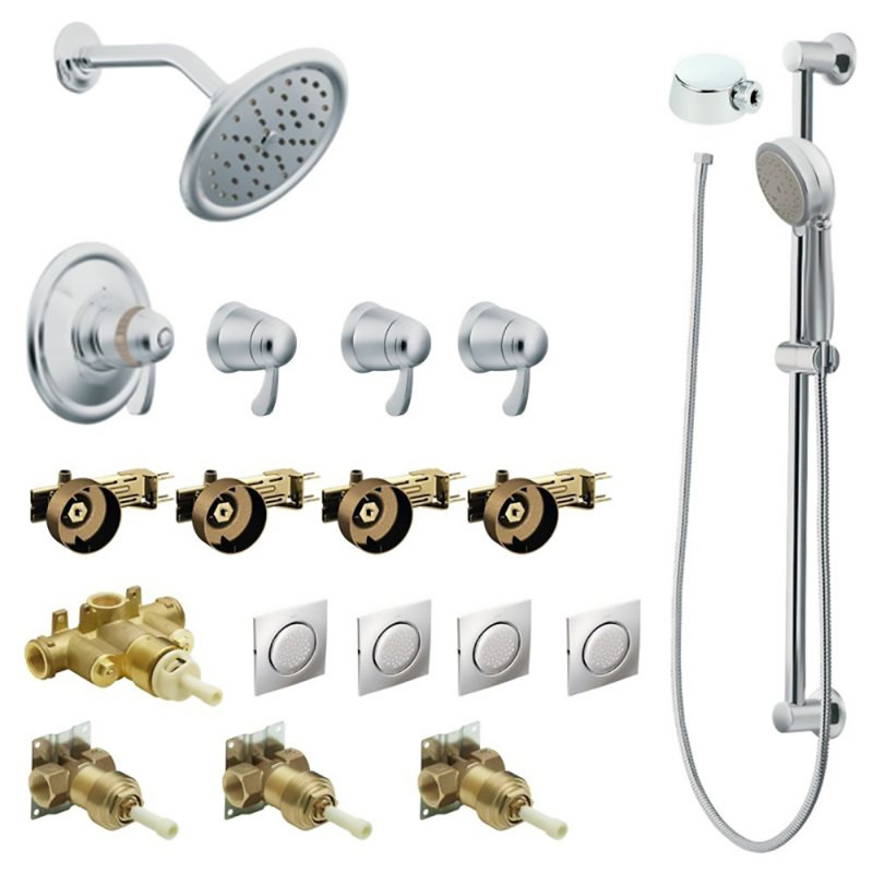 Système de douche complet à contrôle de volume thermostatique avec soupape grossière exacttemp