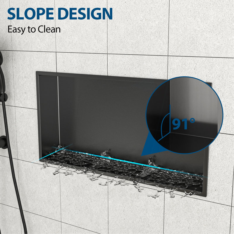 25" X 13" Stainless Steel Shower Niche, Gunmetal Black