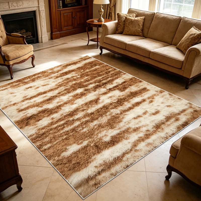 1PC brown and cream wavy striped area rugs for Living Room, Soft and Comfortable, Suitable for all seasons, easy-to-maintain, machine washable Indoor floor mat, Under Table Farmhouse suitable for dining room, bedroom, kitchen, entryway, patio,
