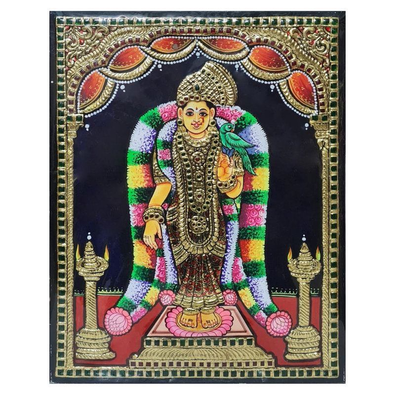 Déesse, peinture d'Andal Tanjore | Couleur naturelle avec travail doré