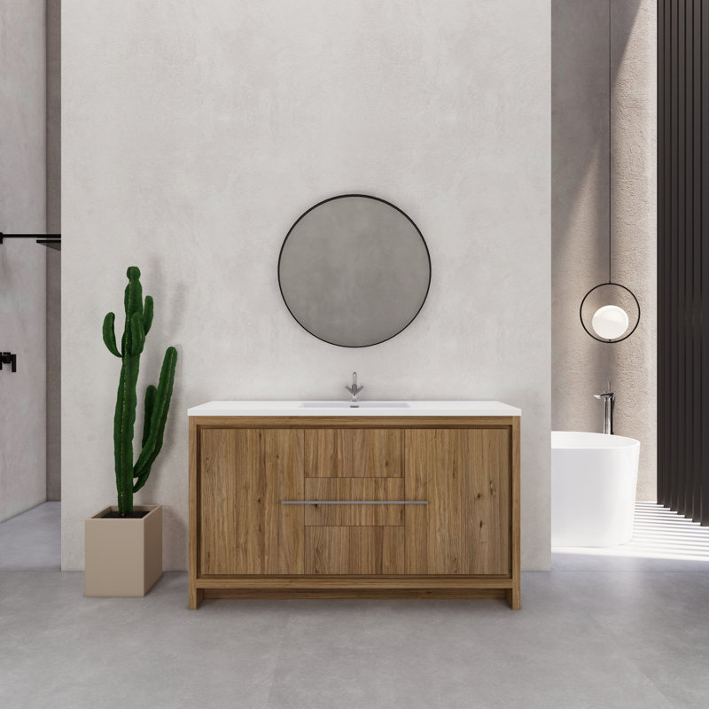 60" Single Sink Bathroom Vanity Set, Oak