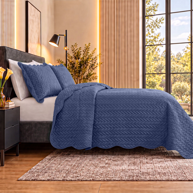 Ensemble de couvre-lit en microfibre embossée - Ensemble de literie moderne et léger avec taies décoratives, Bleu