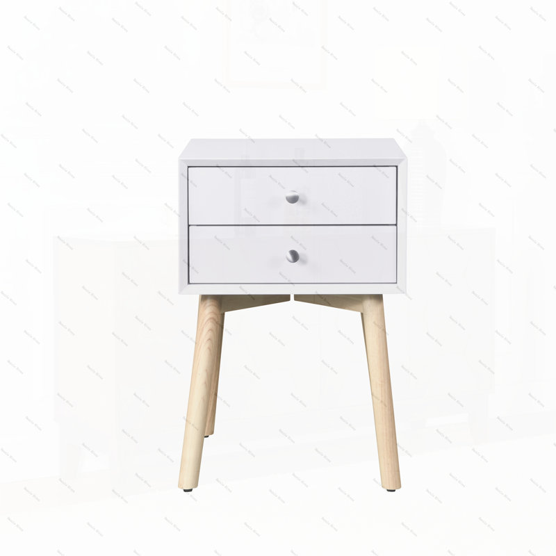 Side Table,Bedside Table with 2 Drawers and Rubber Wood Legs, Mid-Century Modern Storage Cabinet for Bedroom Living Room