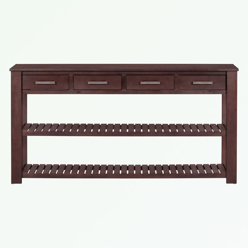 Console en bois avec 4 tiroirs et 2 tablettes, Brun