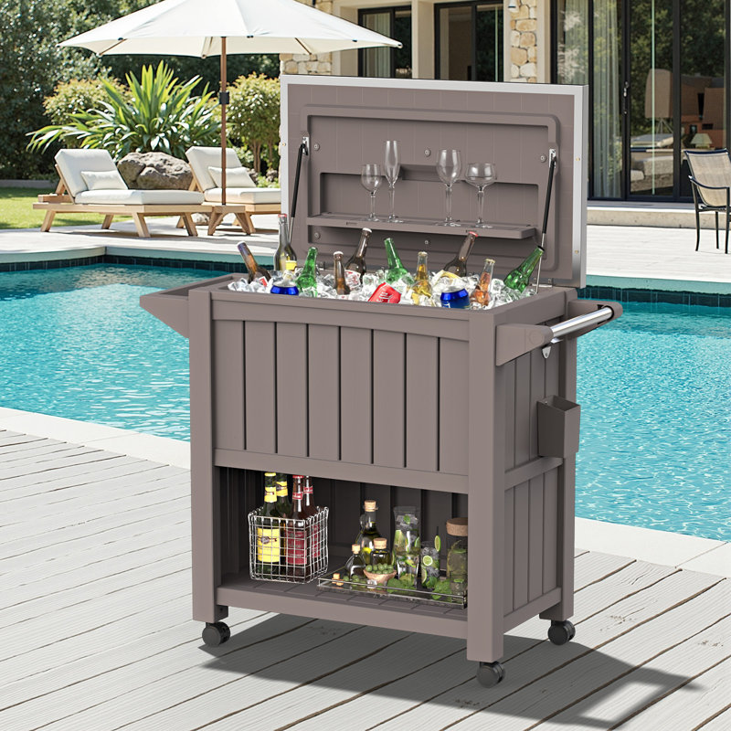 Chariot refroidisseur de patio de 120 pintes avec couvercle en acier inoxydable 304 et roues verrouillables