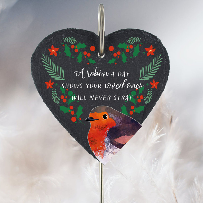 Bjartmar Slate Heart Grave Marker Robin Memorial Plaque