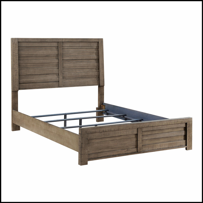 Lit à panneau en bois robuste avec tête et pied de lit en planches, parfait pour un décor de chambre à coucher rustique et moderne.