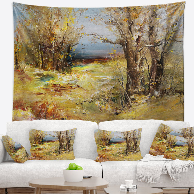 Tapisserie de forêt jaune de paysage, H 32 po x l 39 po