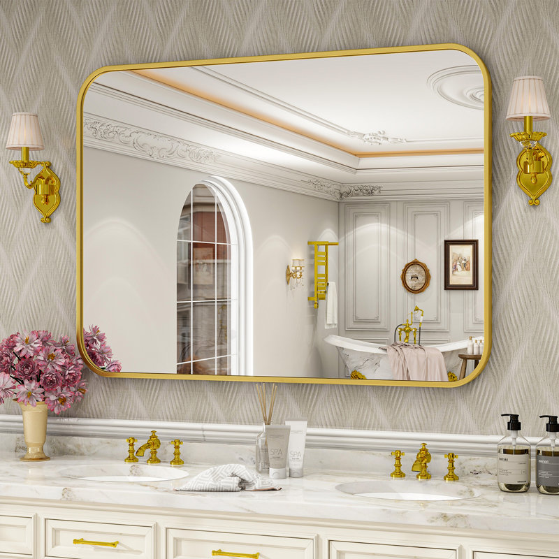 Odean Rectangle Metal Large Wall Mirror, Gold, 39" x 29"