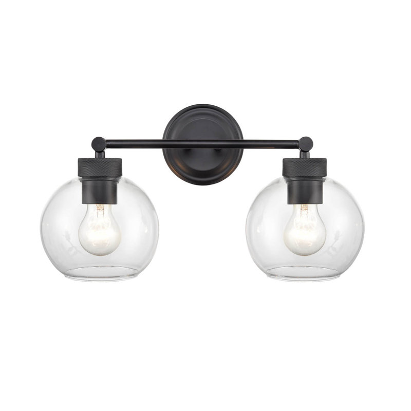 Meuble-lavabo 2 lumières Ebern Designs Hankerson en noir mat avec abat-jour en verre transparent