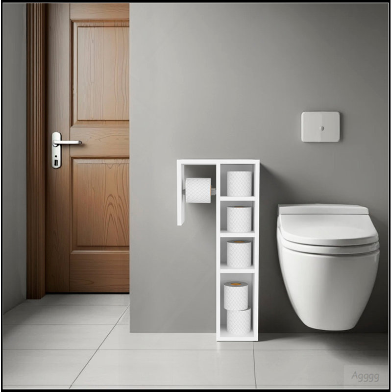 White Toilet Paper Holder With 3 Open Shelf