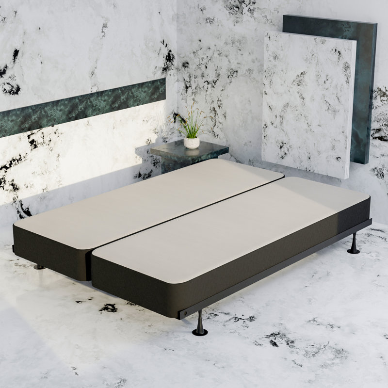 Split Wooden Box Spring / foundation for Mattress Support, Fully Assembled, Low Profile (4"), Queen