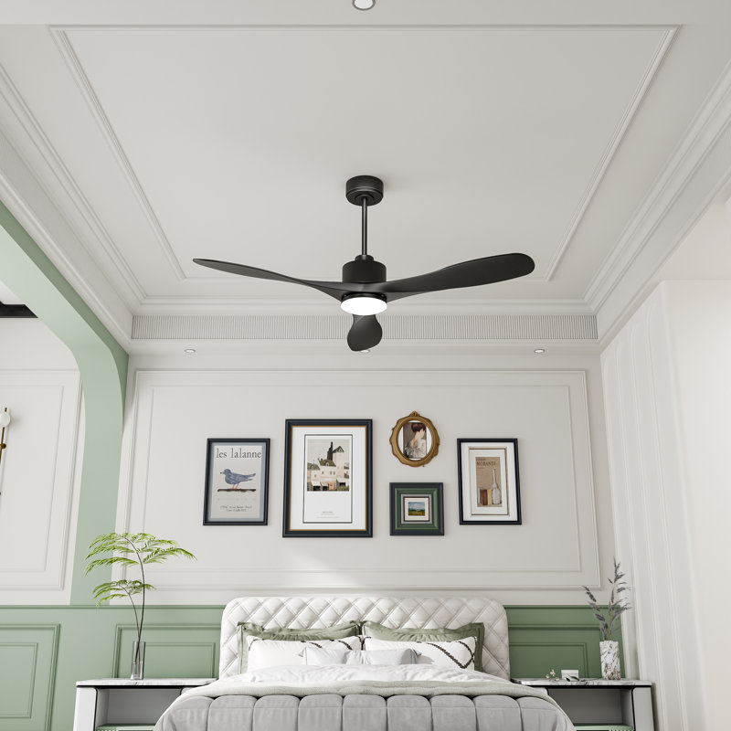 52" 3-Blade Standard Ceiling Fan with LED Lights Remote Control, Black