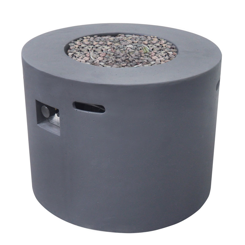 Caelan Round Concrete Propane Smokeless Fire Pit Table with Hidden Fuel Tank, Dark Gray