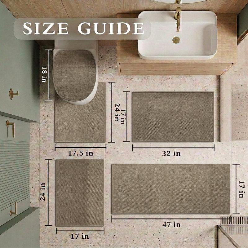 5 Piece Textured Linen-Look Bath Rug Set with Non-Slip Backing, Coffee