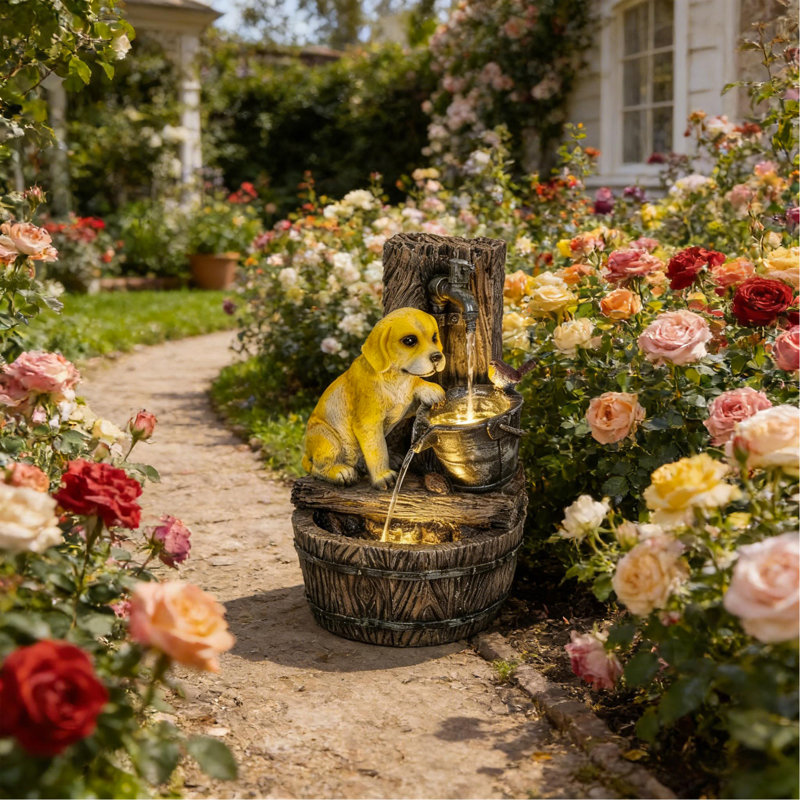 Fontaine à thème chiot, fontaine d'extérieur de style rustique, fontaine de jardin