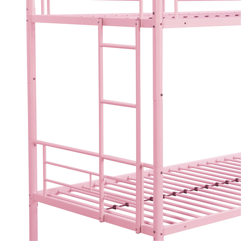 Lit superposé simple au-dessus de métal rose - Produit moderne permettant d'économiser de l'espace dans la chambre à coucher, construction solide pour la durabilité, espace de couchage stable et silencieux, avec escalier sécuritaire et silencieux, facile à assembler