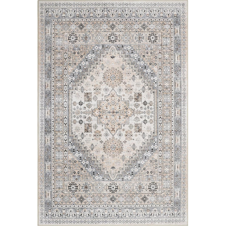 Medallion Non Slip Washable Rug(Beige)