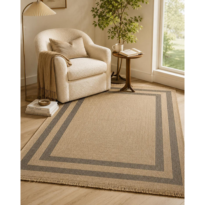 Tapis noir texturé à tissage plat en polypropylène tissé à la machine, Medium — 5'3" x 7'7"