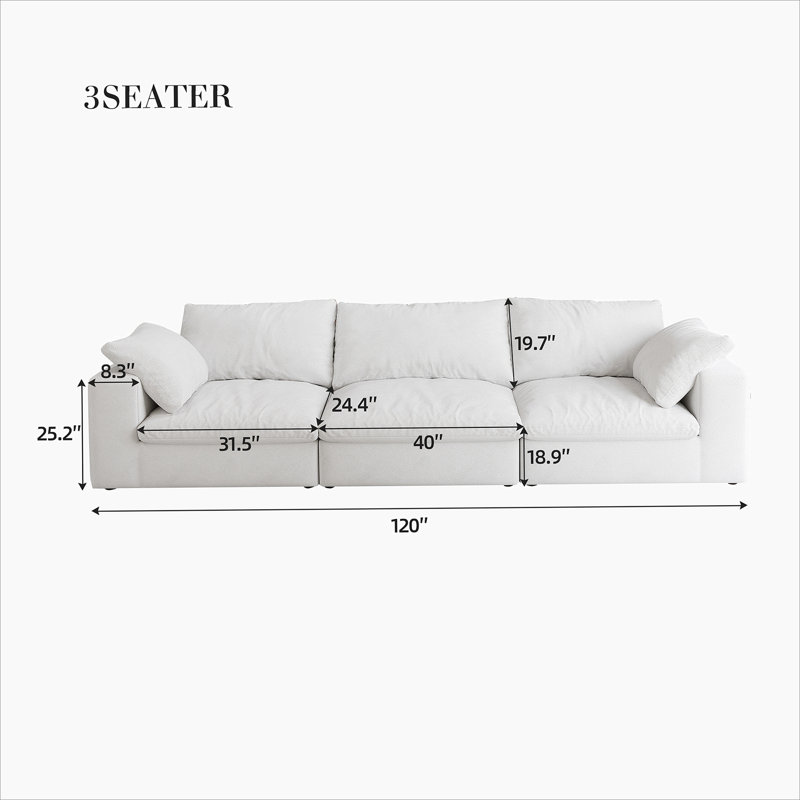 Oversized Cloud Modular Sectional Sofa,120" Down Filled Comfort 3Seater Sofa Couch