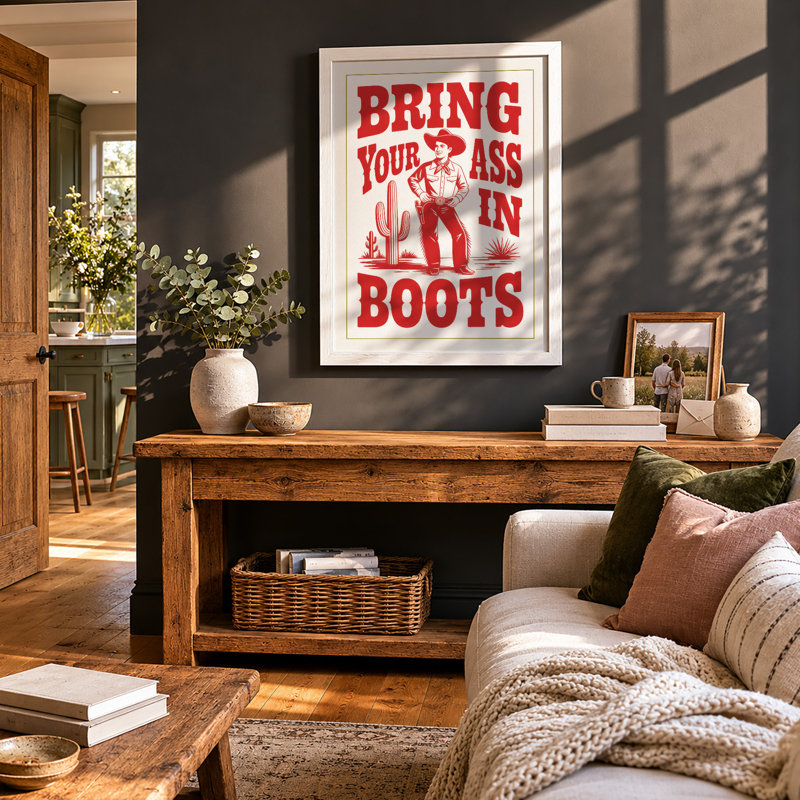 Bring Your Boots West Retro - Print, A1 - 84.1 x 59.4 cm, White