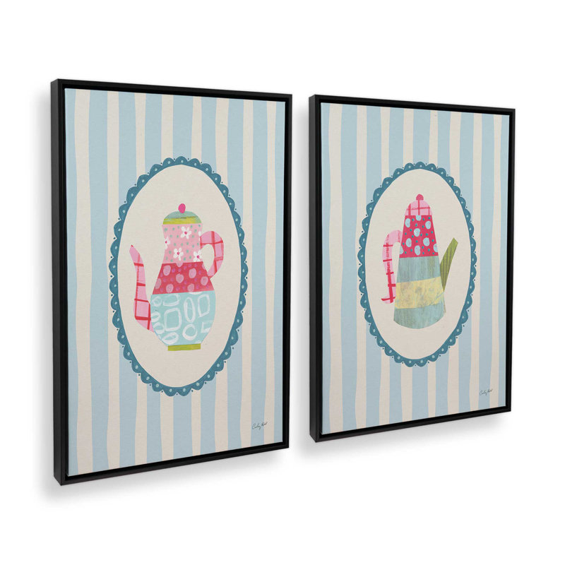 «Happy Tea Time», ensemble de 2 impressions, Toile avec cadre, 48 po x 32 po, Noir satiné