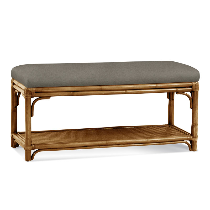 Summer Retreat Wicker Shelf Storage Bench, Honey, Oatmeal Crypton Performance; 0822-74