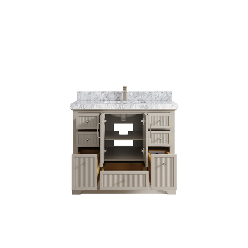 Meuble-lavabo sur pied simple 42 po avec plateau en quartz Alys, Marbre de Carrare