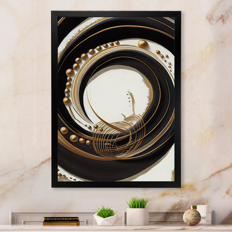 Gold Glamour Circle III - reproduction d'art sur toile, Cadre photo noir, L 16 po x H 32 po