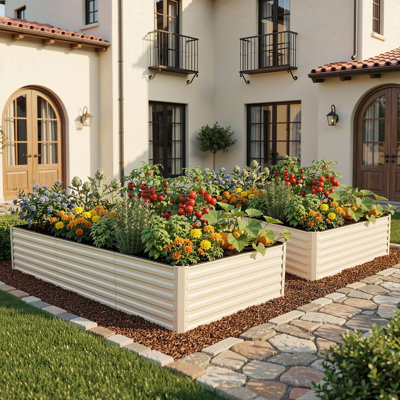 Grand ensemble de jardin surélevé galvanisé 8 x 4 x 2 pi avec gants, crème