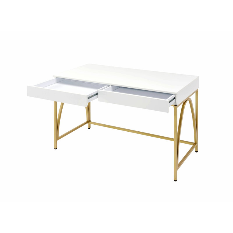 Bureau d'écriture avec pied en métal et 2 tiroirs