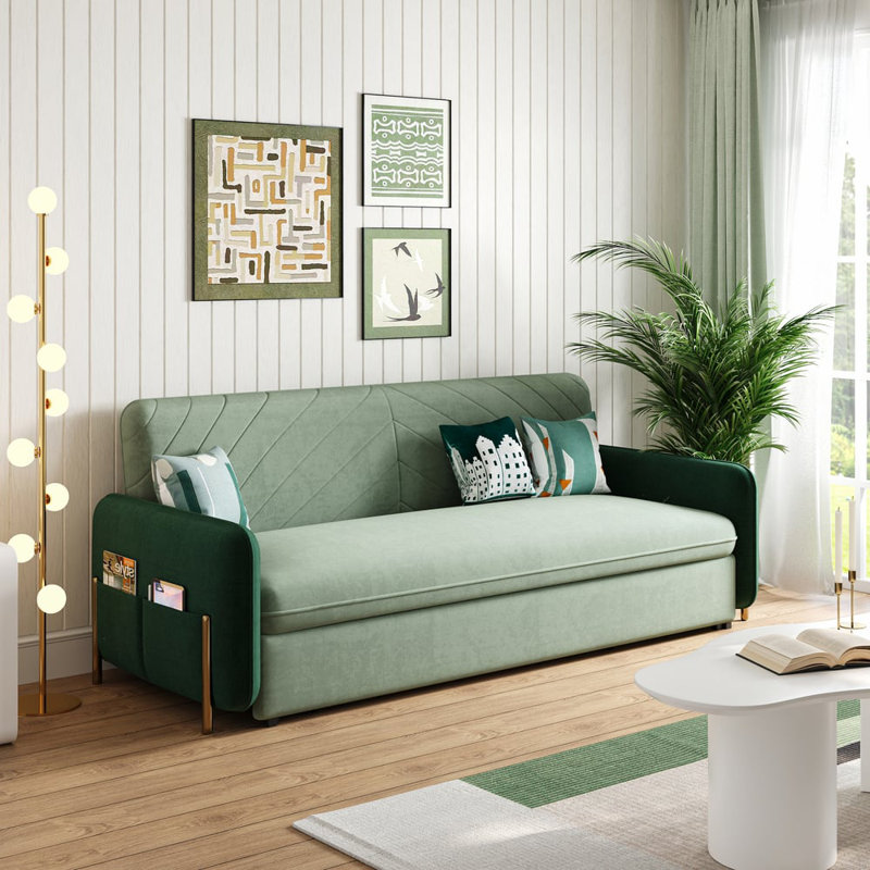 Canapé-lit convertible en velours avec rangement, 2, H 32,1 po x l 53,5 po x P 33,5 po, Green
