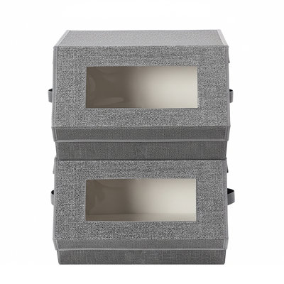 Stackable Storage Bins Set Of 2, Storage Boxes With Lids And Windows, Non-Woven Fabric Closet Organizers With Magnetic Closures, Side Handles