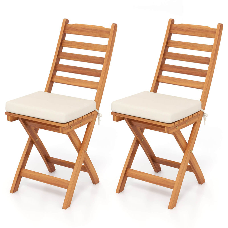 Ensemble de 2 chaises de patio pliantes avec dossier à lattes et coussins de siège moelleux