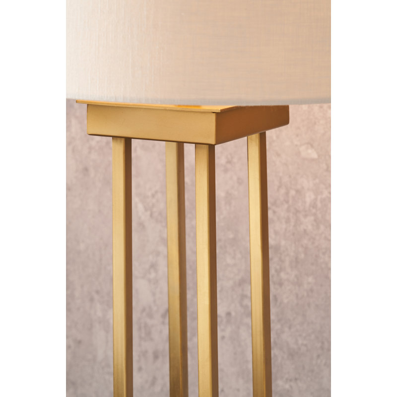 Metal Table Lamp, White, Linen, Gold